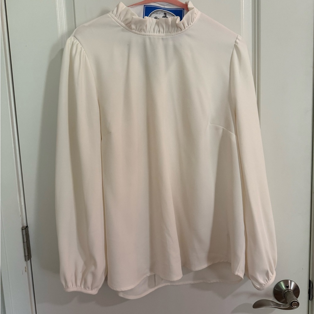 J. Crew Cream Ruffle Neck Blouse